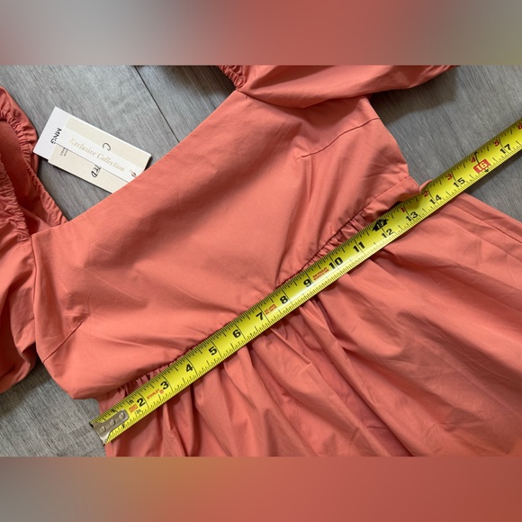 NWT Mango Miri Puffed Sleeve Mini Dress - Coral Pink 100% Cotton - Size XS - Picture 10 of 16